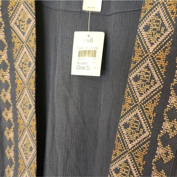 NWT J.JILL EMBROIDERED CRINKLED KIMONO IN BLUE SMOKE MULTI OS - Picture 6 of 7